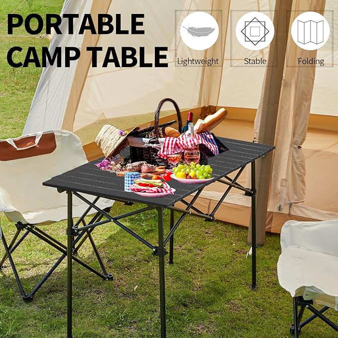 SHANQUAN Camping Table Roll up Table Fold up Lightweight Compact 2-4 Person Portable Adjustable Height Roll up Aluminum Table with Carry Bag for Outdoor Camping Picnic Backyards BBQ