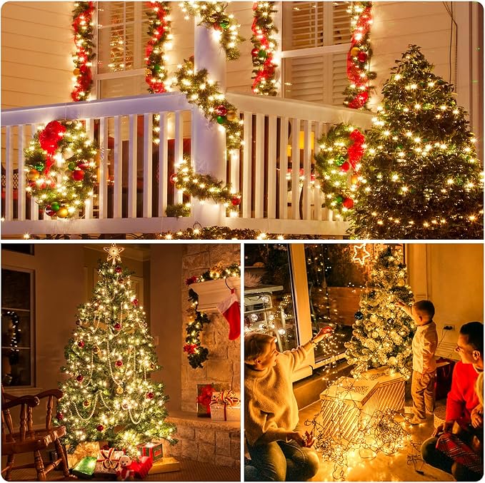 XTF2015 170FT 500 LED Christmas String Lights Christmas Lights End to End Plug 8 Modes Memory Function with Timer UL Certified Outdoor Indoor Fairy Light Christmas Tree Patio Party (Warm White)
