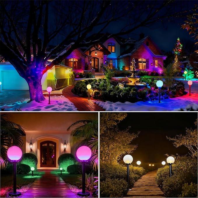 Lightdot 23'' Globe Outdoor Lamp Post Light RGBW IP65 Waterproof Yard Lamp Post for Outside Black Post Light Fixtures for Garden Patio Driveway(Bulb Included)-2Pack
