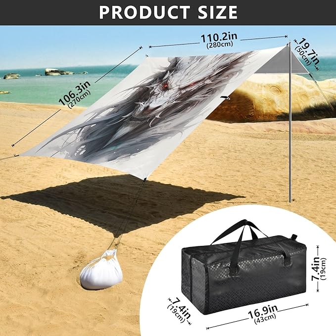 Line Dragon Beach Tent Sun Shelter 9.2' x 10.5' Beach Canopy with 4 Sandbags 4 Stability Poles Sand Shovels - Tent Canopy for Beach Camping Fishing Picnics