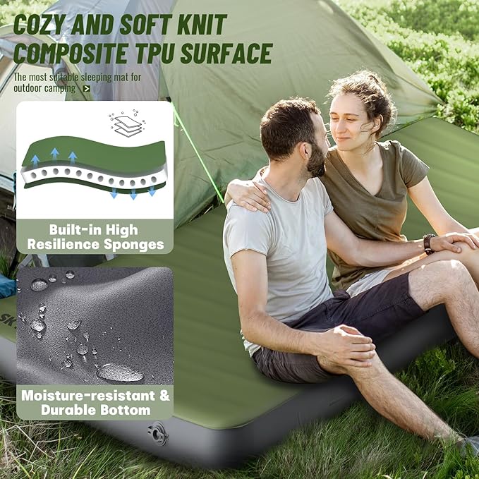 SKYEMAC Self-Inflating Memory Foam Sleeping Pad with Built-in Pump - R-Value 13 Full Size (78 L x 55 W x 4 TH) - Thick Camping Mattress for Car Camping and Family Use - Comfortable &amp Durable