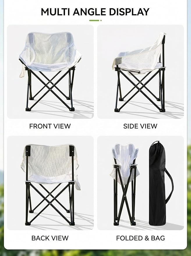 Breathable Outdoor Folding Chair Portable Ultra-Light Fishing Stool Beach Camping Moon Chair Armchair Art Sketch Chair (Mesh Surface White)