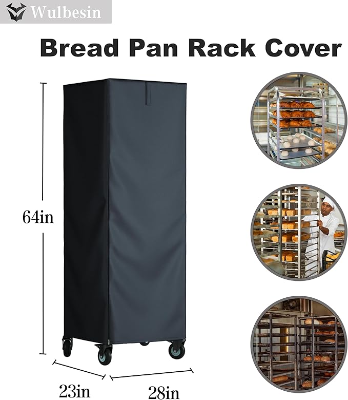 Commercial Bread Pan Rack Cover 28x23x64 - Waterproof Kitchen Storage Protection for Bakery Restaurant (Black)
