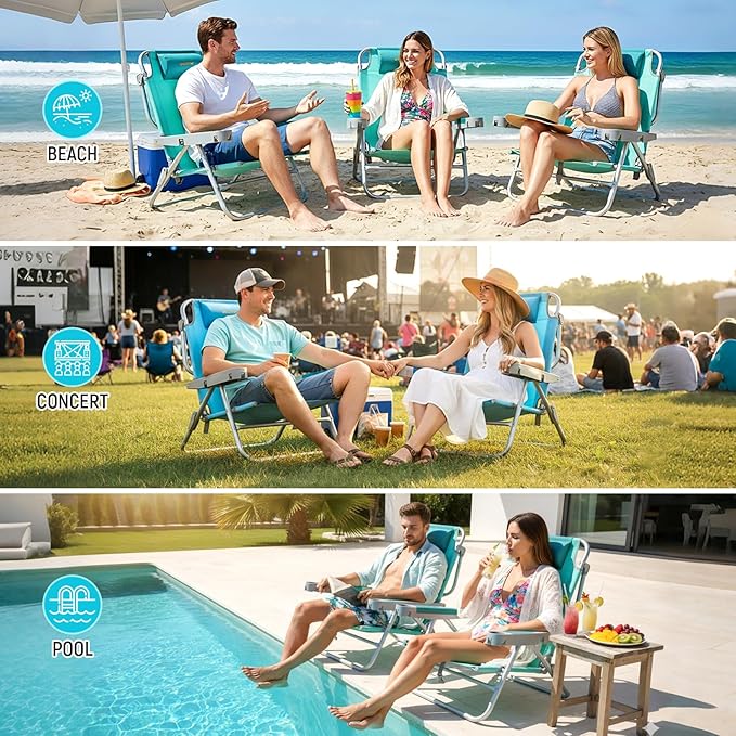 #WEJOY Extra Wide Beach Chairs for AdultsReclining 5 Adjustable Position Folding Beach Chairs with Cup Holder Lightweight Aluminum Backpack Beach Chair with Padded headrest500 LBS Heavy Duty