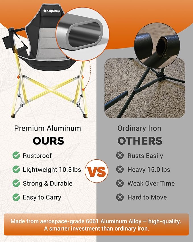 KingCamp Hammock Camping Chair Swinging Portable Folding Camp Chairs for Adults Max 400lbs Heavy Duty Foldable Oversized Rocker with Aluminum Alloy Frame Cup Holder for Outdoor Beach Patio Sport