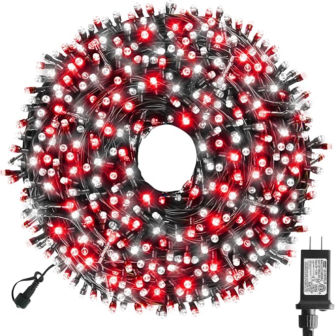 XTF2015 Christmas String Lights 105ft 300 LED Christmas Lights 8 Modes Memory Function &amp Timer- UL Certified - Outdoor Indoor Christma s Fairy Lights for Tree Garden Party Wedding(Red + White)