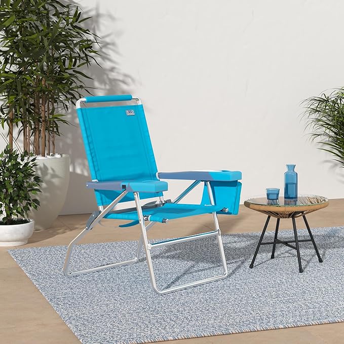 Rio Brands 17 Extended Height 4-Position Folding Beach Camping Lawn Chair Turquoise