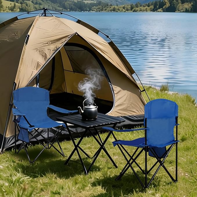 Folding Camping Chair with Cup Holder &amp Side Storage Bag 300lb Capacity Lightweight 5.5lbs Portable for Beach Picnic Sport Cyan