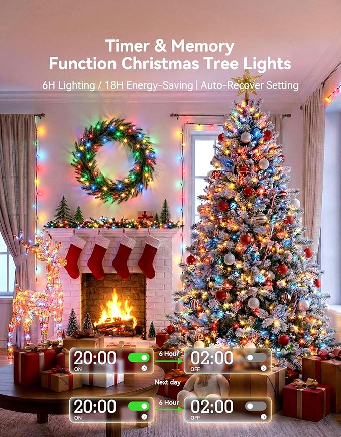 LitHome 164FT 500 LED String Lights Outdoor Waterproof 8 Modes Christmas Lights Plug in Green Wire Multicolor String Light with Timer &amp Memory Function Tree Light Outdoor for Garden Patio Decor