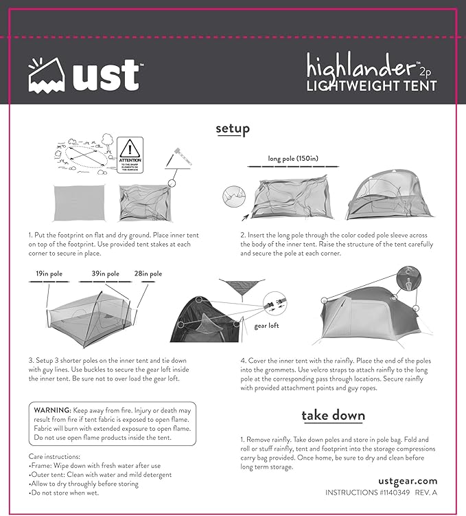 ust highlander 2-person backpacking tent with ultra light design and heavy duty non-free standing waterproof construction for bikepacking yakpacking camping and hiking