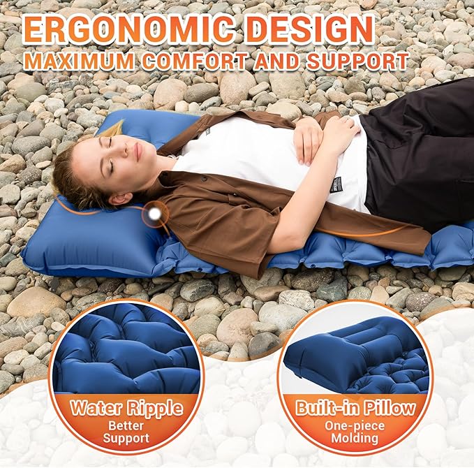 KingCamp Sleeping Pad for Camping Ultralight Connectable Inflatable Sleeping Pad Camping Mattress with 6.3 Built-in Pillow &amp Foot Pump for Backpacking Hiking Tent Cot