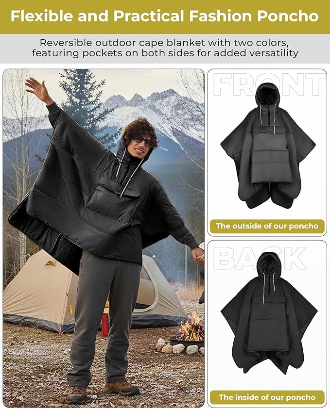 KingCamp Wearable Hoodie Blanket Poncho Ultralight Water-Repellent Wearable Sleeping Bag for Sports Camping for Teens Kids