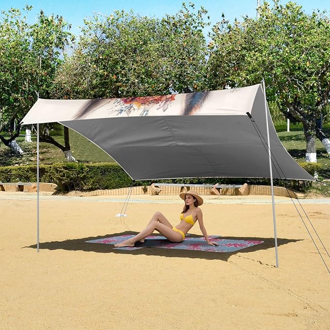 ALAZA Boho Llama Bohemian Alpaca Beach Tent Sun Shelter UPF50+ Protection Beach Shade Canopy w/ 4 Sandbags for Outdoor Camping Fishing Backyard Fun Picnic 10x9 ft