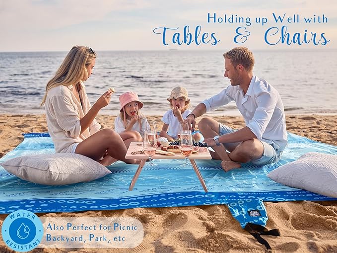 WEKAPO Beach Blanket Waterproof Sandproof Oversized Extra Large Sand Free Beach Mat with Stakes Storage Bag - Essentials for Outdoor Beach Picnic (Bohemian Starfish 8 X 7 FT (1~4 Person))