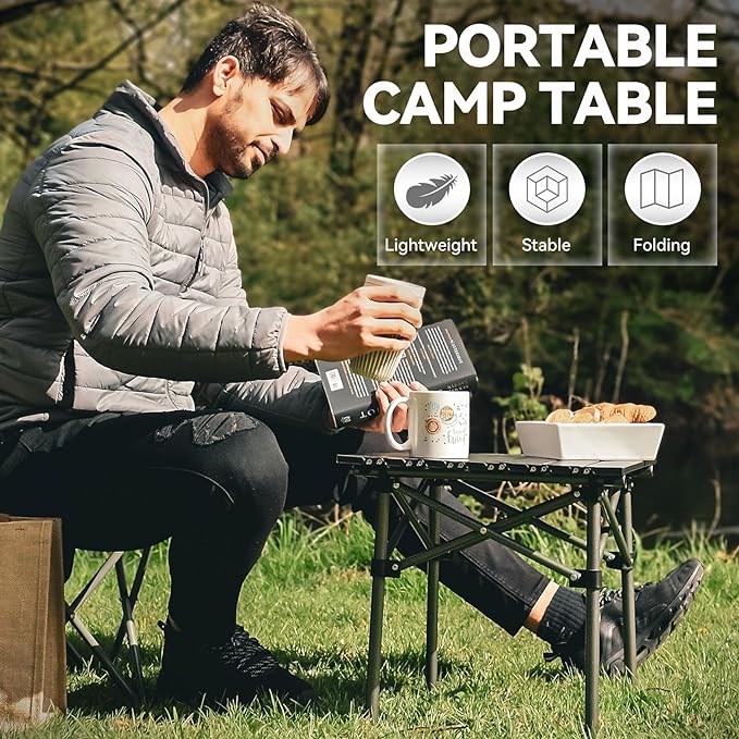 Opliy Folding Camping TablePortable Table for 1-2 Persons -Collapsible Table Lightweight with Carry Bag for Camping Hiking Picnics BBQs Beach Trips &amp Tailgating(16.5 inch).