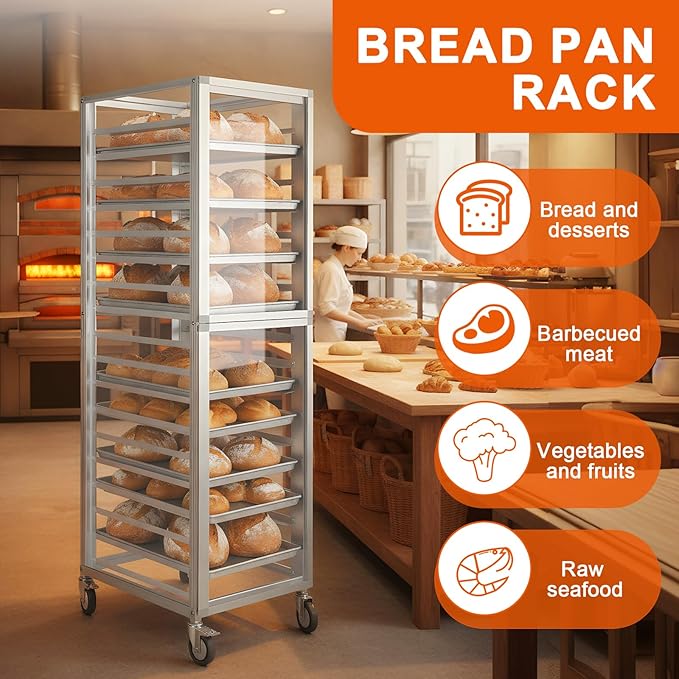 18 Tiers Aluminium Bun Pan Rack with Wheels NSF Commercial Bakery Racks for Kitchen Home Bread Baking Restaurant &amp Catering 18.5x24.6x70in