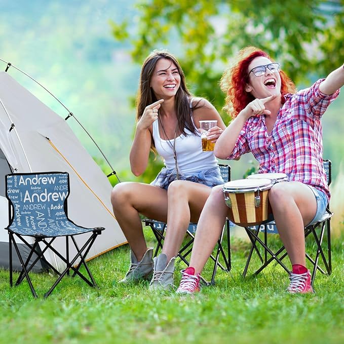 Sinestour Steel Blue Custom Folding Camping Chair for Teen Child Personalized Name 14.6×14.6in Portable Outdoor Chair with Carry Bag for Travel Picnic Barbeques