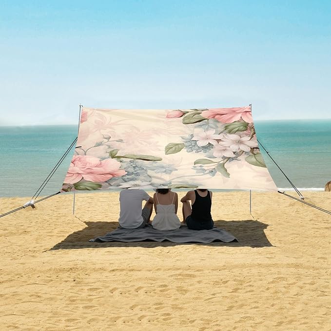 Beach Tent Sun Shelter Elegant Graceful Peony Lightweight &amp Easy Setup Beach Shade Canopy for Camping Fishing