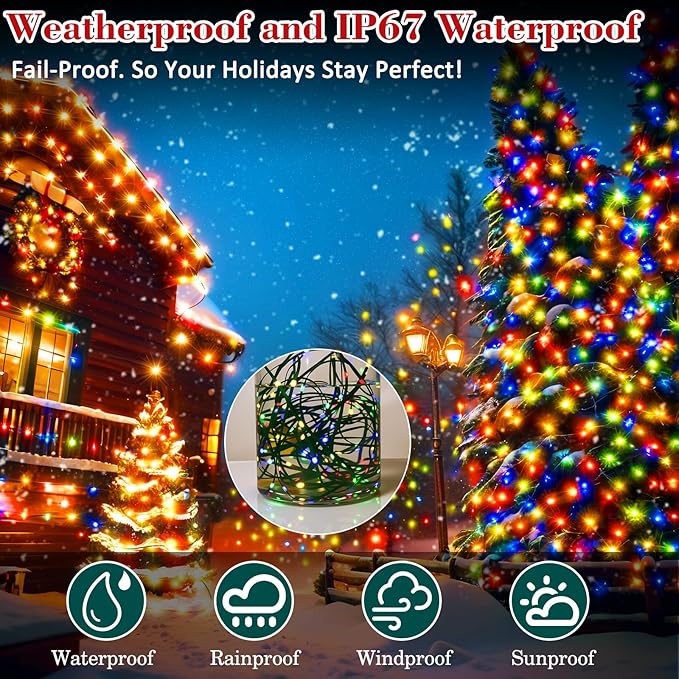 HYH Christmas Lights Outdoor 1000 LED 328FT String Lights Multicolored IP67 Waterproof Indoor Christmas Fairy Multifunction Roll Light with Remote for Garden Tree Patio Balcony Xmas Party Decor