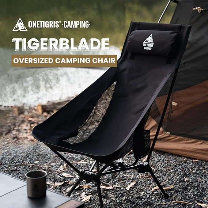ONETIGRIS Tigerblade High Back Camping Chair with Pillow Design Comfortable Widened Seat Folding Chair