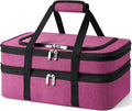 Insulated Double Casserole Carrier - Portable Casserole Carriers for Hot or Cold Food Lunch Tote Warmer or Cooler Bag for Potluck Parties Picnic Cookouts Fits 9 x 13 Baking Dish - Pink