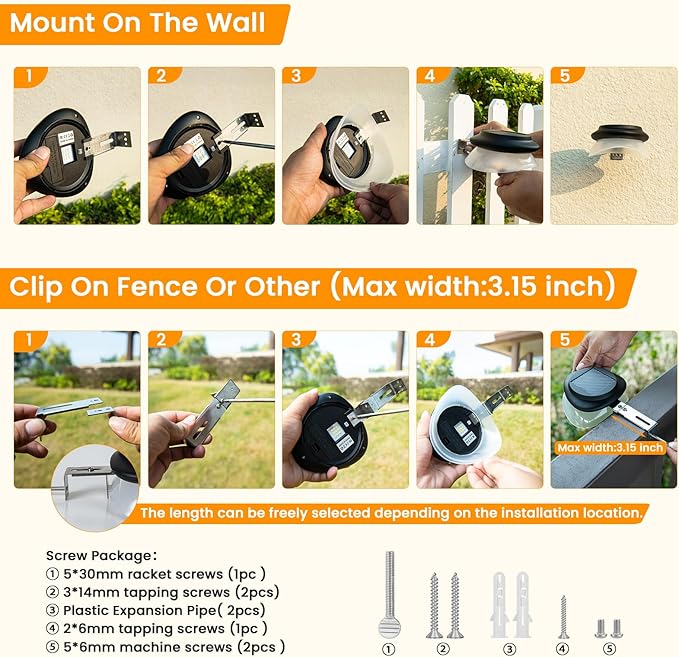 ROSHWEY Gutter Lights Solar Powered 6 Pack Solar Patio Decor Lights with 9 LED Waterproof Fence Light for Eaves Garage Garden Landscape Pathway (Cool White)