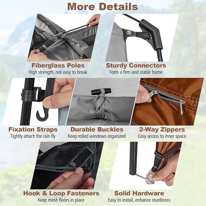 Tangkula Double Room Shower Tent Oversize Space Privacy Tent with Floor Removable Rain Fly Inside Pocket Clothesline Top Hook Portable Outdoor Changing Tent for Dressing Camping Toilet