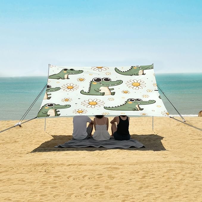 Cute Little Daisy Cartoon Crocodile Camping Sun Shelter Beach Tent Portable Beach Sun Shade Outdoor Canopy for Camping Trips Fishing Picnic