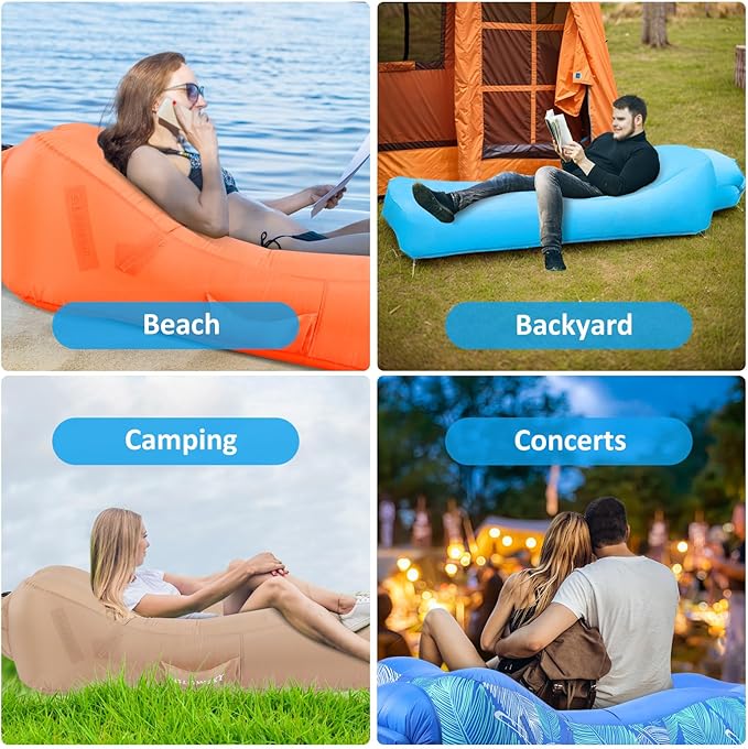 Inflatable Lounger Air Sofa with Unique Sun-Shade Design Inflatable Beach Bed with Pillow Waterproof Inflatable Couch Camping Chair Hammock for Hiking Backyard Travel Beach Park Picnics