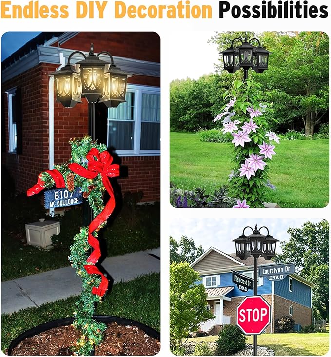 73 Aluminum Solar Lamp Post Light 3-Head Solar Light Posts for Outside Waterproof 90Lm Outdoor Lamps for Patio Backyard Front Porch Decor Warm White Replaceable Bulb