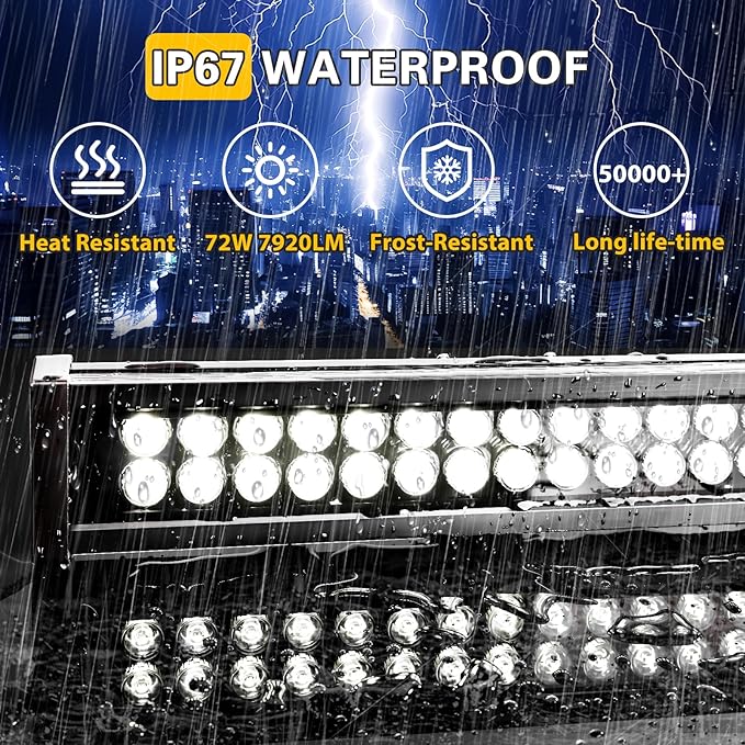 72W 7920LM Super Bright LED Wall Washer Light Bars 6000K Daylight White IP67 Waterproof Heavy Duty 120V Outdoor LED Linear Lights Bar with On/Off Switch for Landscape Building (40 Inch)