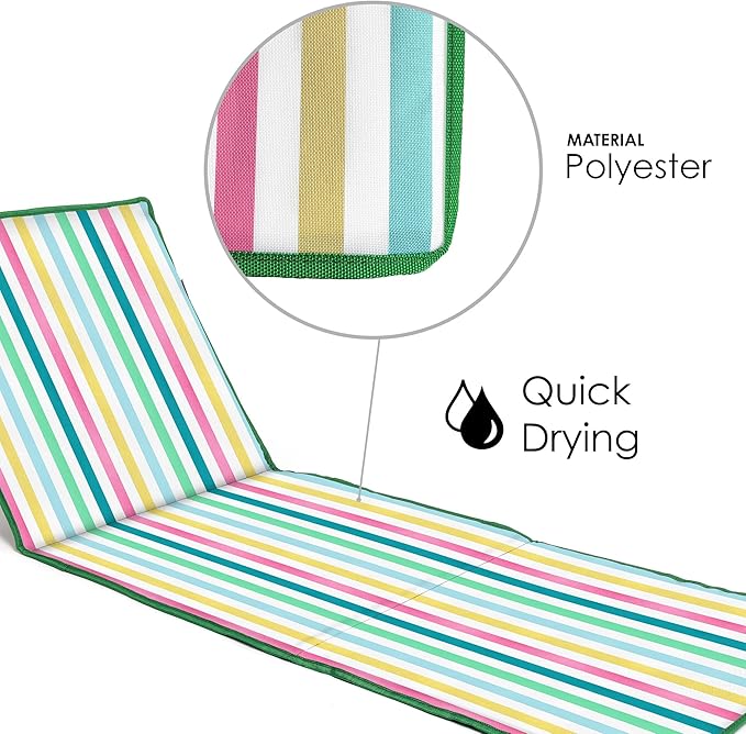 just be... Beach Sun Mat Folding Lightweight Portable Adjustable Sunbathing Recliner with Backrest Support and Valuables Pocket for Holidays Garden Camping Park Festivals - Light Multicolour Stripes