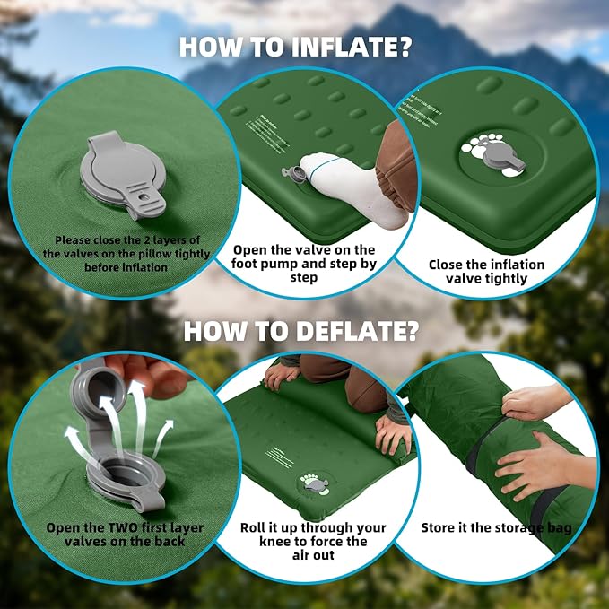 KASIMO Memory Sleeping Pad for Camping 3 Compact Ultra-Thick Foam Sleeping Mats with Pillow 9.5 R-Value Insulated Camping Mattress Pad or Car Travel Backpacking TentHome