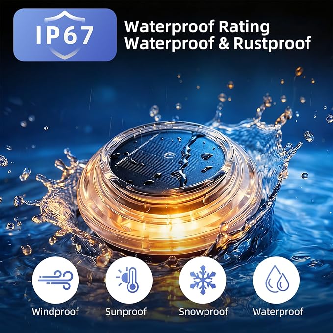 Solar Driveway Lights Outdoor 12PK - IP67 Waterproof Solar Ground Lights Pathway Lights Solar Powered Outdoor Solar Lights for Yard Landscape Lighting for Patio Garden Backyard Decor(Warm White)