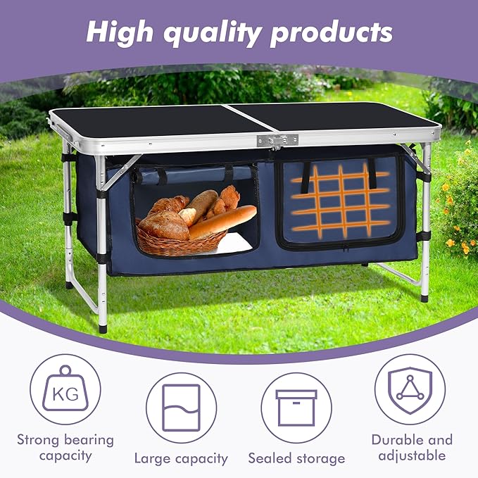Camp Field Camping Folding Aluminum Table with Adjustable Legs for Outdoor Travel Beach Backyards BBQ Party and Picnic Foldable Table