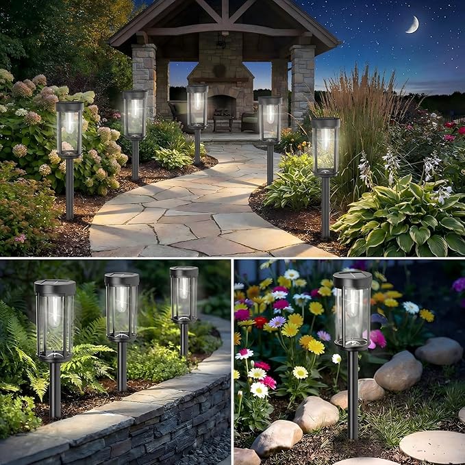 Sparkblaze 12 Pack Solar Pathway Lights Outdoor Modern Classic Solar Garden Lights Auto On/Off Landscape Lighting for Yard Lawn Patio Walkway Waterproof Solar Stake Lights. (12 Cold White)