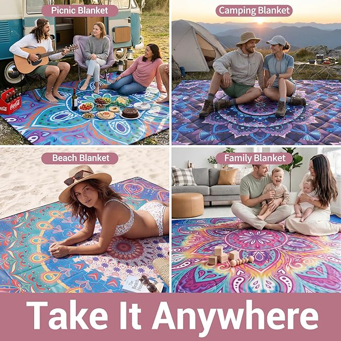 60x80 Picnic Blankets Waterproof Outdoor Huge Sand Free Beach Blanket Windproof Soft Patio Concert Ground Mats Backpacking Camping Travel Essentials Summer Outside Hawaii Vacation Stuff Gifts