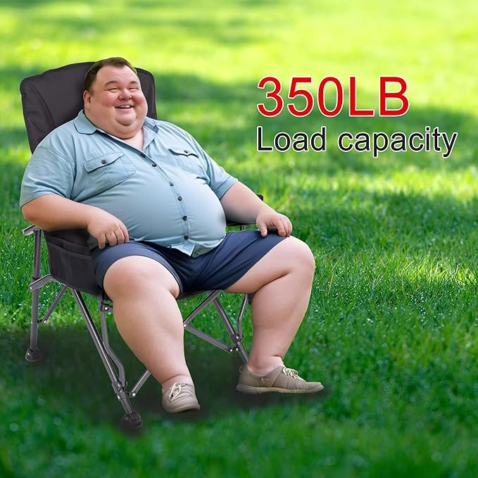 Camping ChairsAdjustable Backrest ChairOversized Lawn Chair Supports 350lbsOut Door Folding Chairs with Side Pockets and Cup HolderIdeal for BeachFishingCampingPatio Relaxation