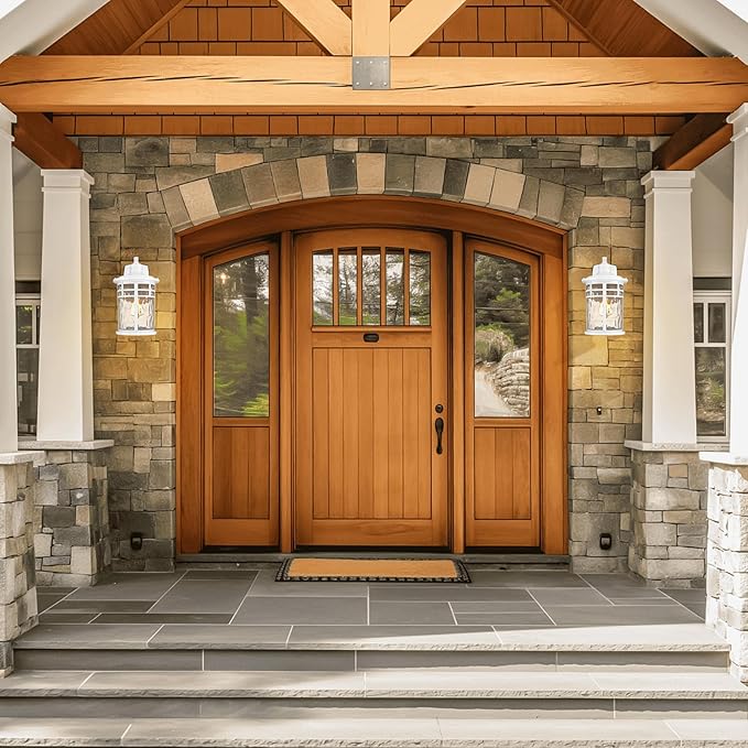Darkaway Outdoor Wall Light Fixture2pcs 14.57inch Large Outside Porch Lights Wall Mounted Water Ripple Glass Exterior Waterproof Lantern Modern Wall Sconce Lighting for House Front Door