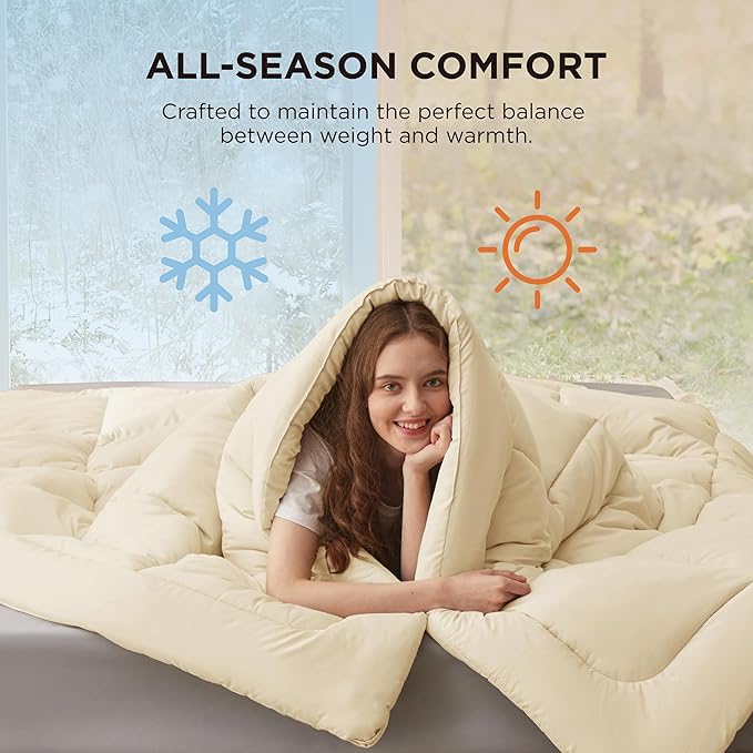 Bedsure Comforter Duvet Insert - Quilted Comforters Twin XL Size All Season Duvet Down Alternative Bedding Comforter with TabsGifts for Women/MenCreamTwin XL 92 x 68 Inches