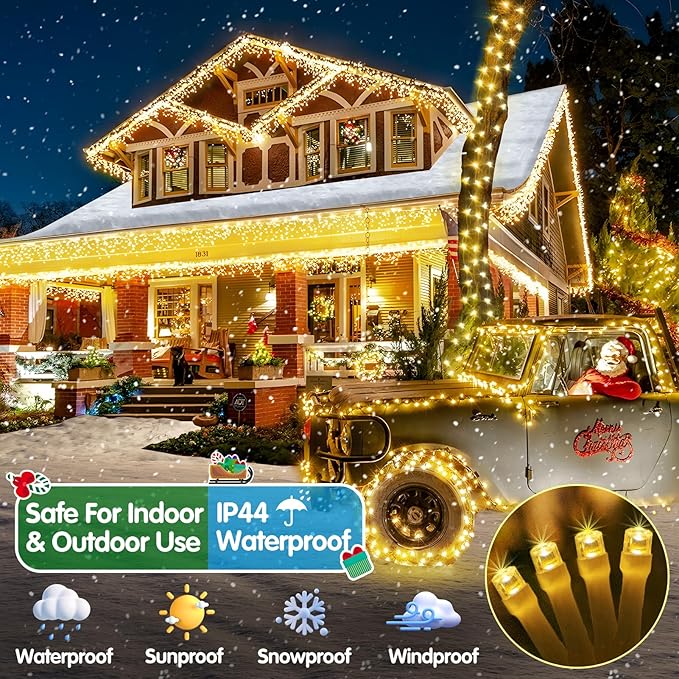 Heceltt Christmas Lights Outdoor 522FT 1300 LED String Lights with 8 Lighting Modes Timer Memory Twinkle Fairy Lights Waterproof Plug in for Xmas Tree Wedding Party Holiday Decor(Warm White)