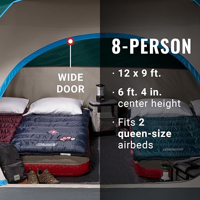 Coleman Skydome Tent with 5 Minute Setup 2/4/6/8-Person Weatherproof Tent with Rainfly &amp Carry Bag 20% More Headroom Than Traditional Canopies
