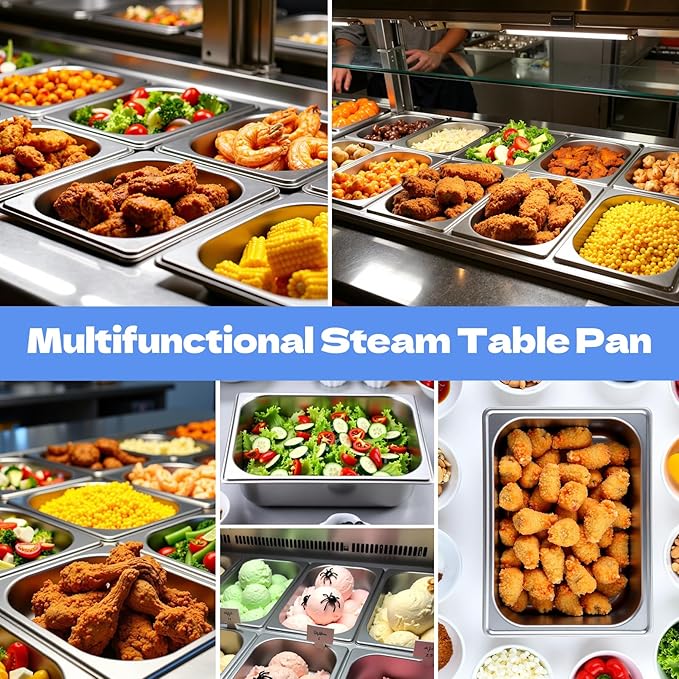 4 Pack Hotel Pans 1/2 Size 2.5 Inch Deep Stainless Steel Steam Table Pan Half Size Catering Food Pans Catering Food Storage Metal Pan for Home Party Hotel Buffet Restaurant