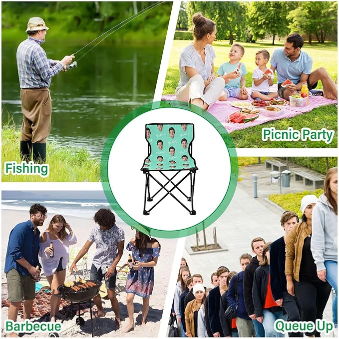 Sinestour Teal Custom Photo Folding Camping Chair for Teen Child Personalized Name 14.6×14.6in Portable Outdoor Chair with Carry Bag for Beach Picnic Travel