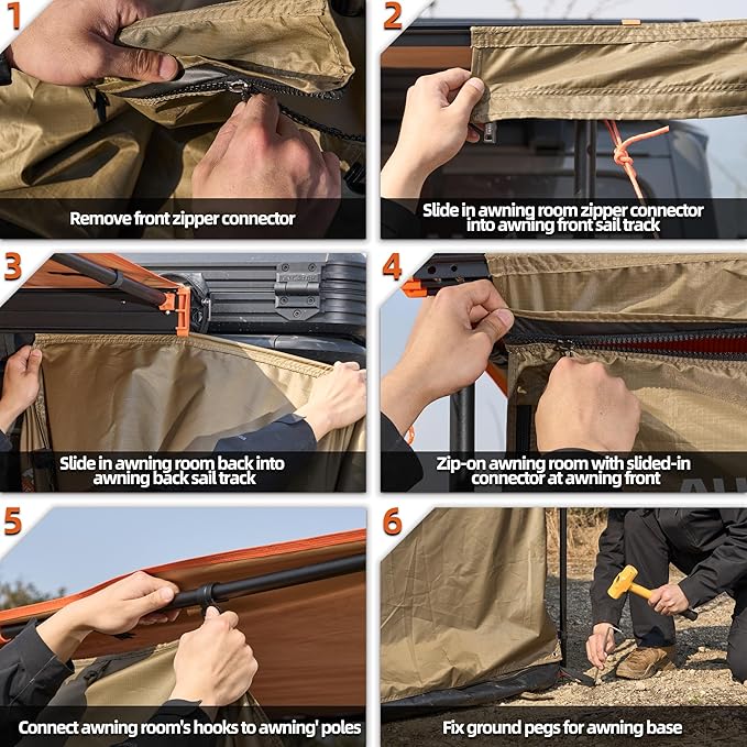 ALL-TOP Awning Room with Floor 8.2' x 10' Rip-Stop 420D Oxford Awning Tent with Bug-Resistance Mesh Waterproof Sun Shelter for Overland Camping(Room Only)
