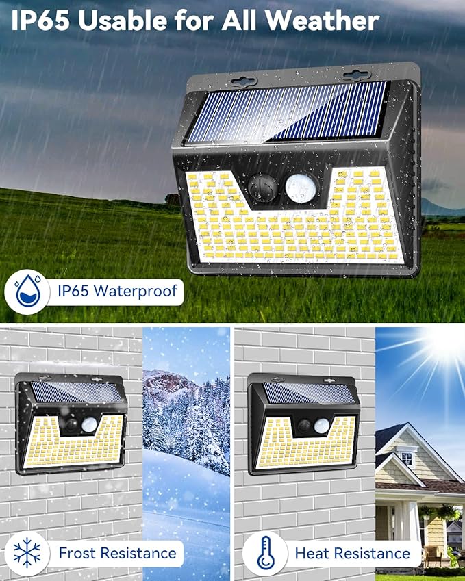 Peasur Solar Lights Outdoor Waterproof [8 Pack/140LED] Warm White Motion Sensor Light Ultra-Bright 3 Modes Solar Fence Security Lighting for Wall Garden Yard Garage Patio
