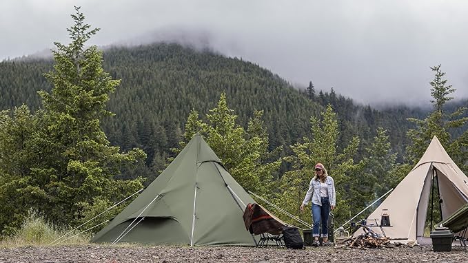 DOD RX Pyramid Tent for Camping - Durable All Season Teepee Tent for Adults Outdoor Camping - 6 Person Tipi Pyramid-Shaped Camping Tent - Quick Easy Setup - Large