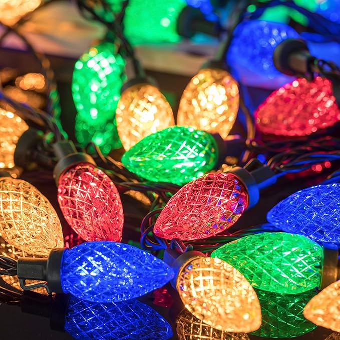 AWQ 100LED 81 FT C9 Christmas String Lights Plug in Fairy Twinkle String Lights 8 Modes Timer Function Waterproof Extendable for Indoor Outdoor Wedding Party Christmas Decoration (100 Multicolor)