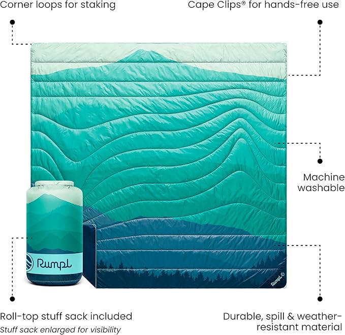 Rumpl Original Puffy 2-Person Blanket for Camping and Outdoors Seascape Ridge Mountains