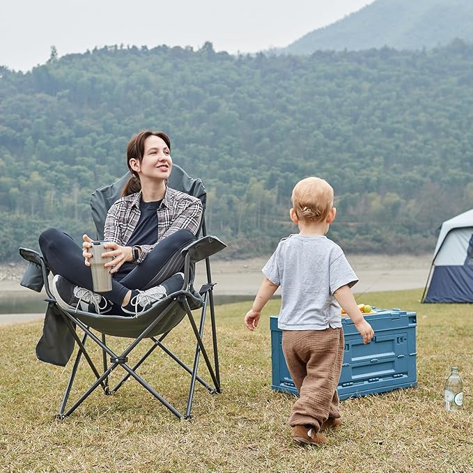 EVER ADVANCED Folding Camping Chair with High Back Padded 2 Pack Oversized Portable Lawn Chairs Lightweight Sturdy Steel Foldable Outdoor Camp Chair for Adults Black